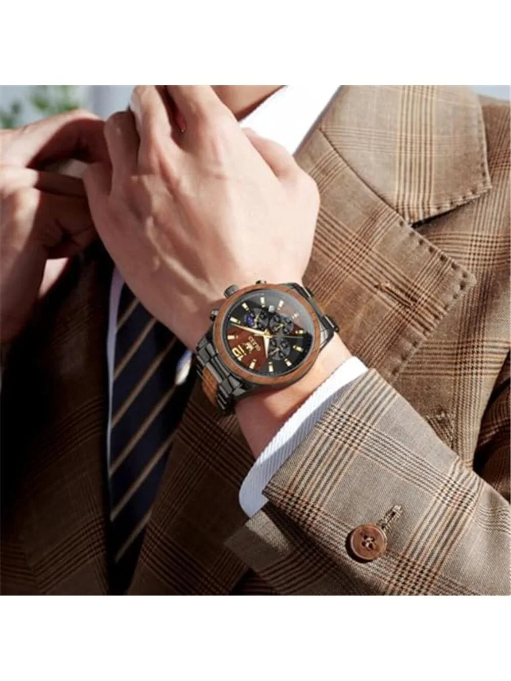 Men Analog Quartz Waterproof Watches Multifunction Chronograph Diamond